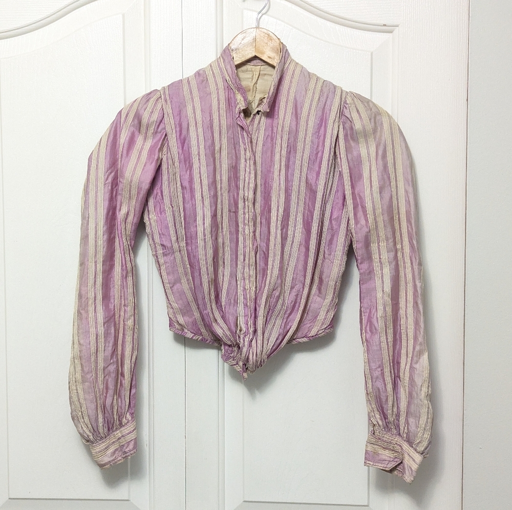 c.1910 Edwardian silk taffeta ladies blouse candy stripe pink /purple READ FLAWS